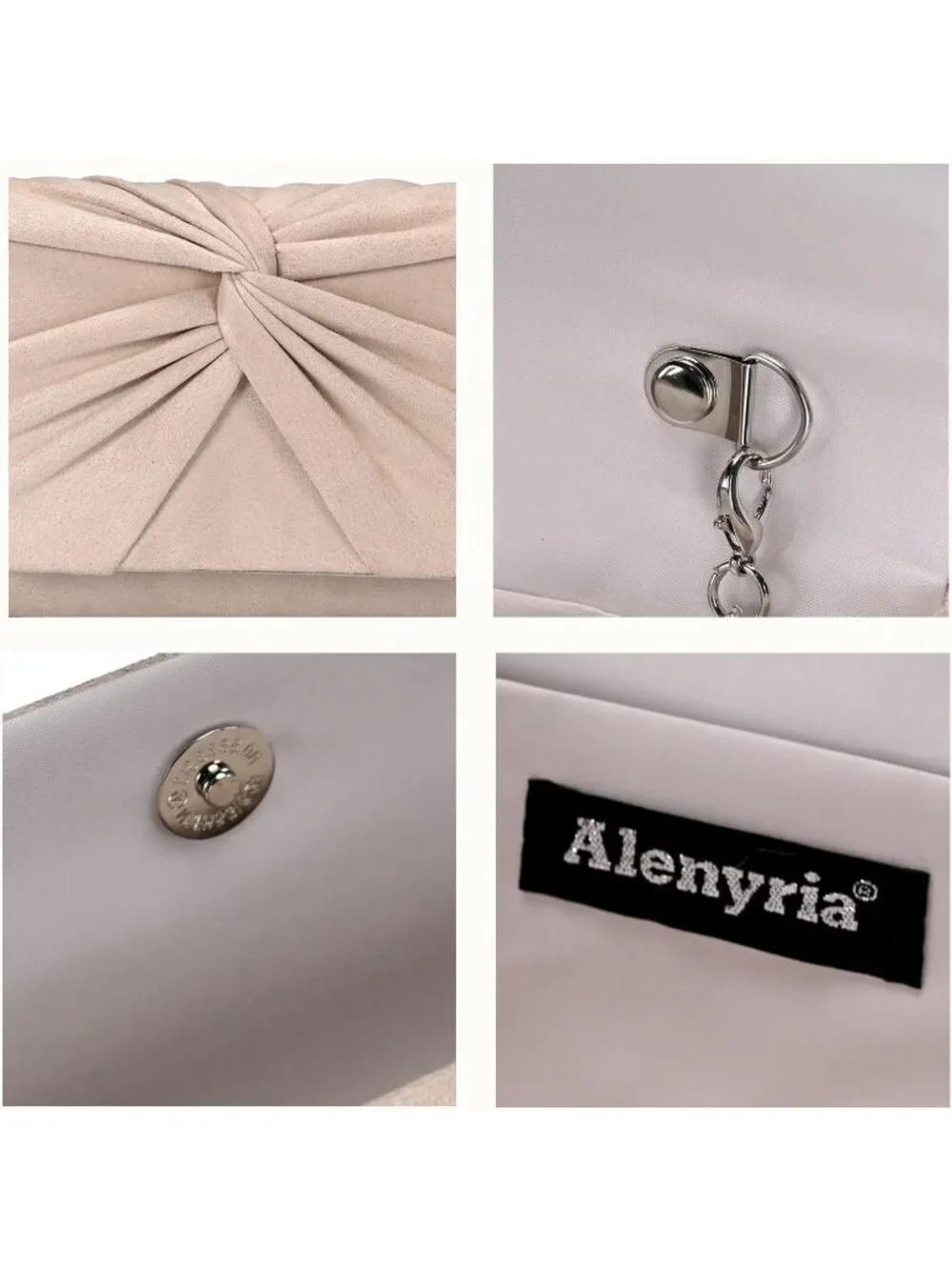 Women's Nude Faux Suede Pleated Bow Clutch Purse For With Strap Evening Bag